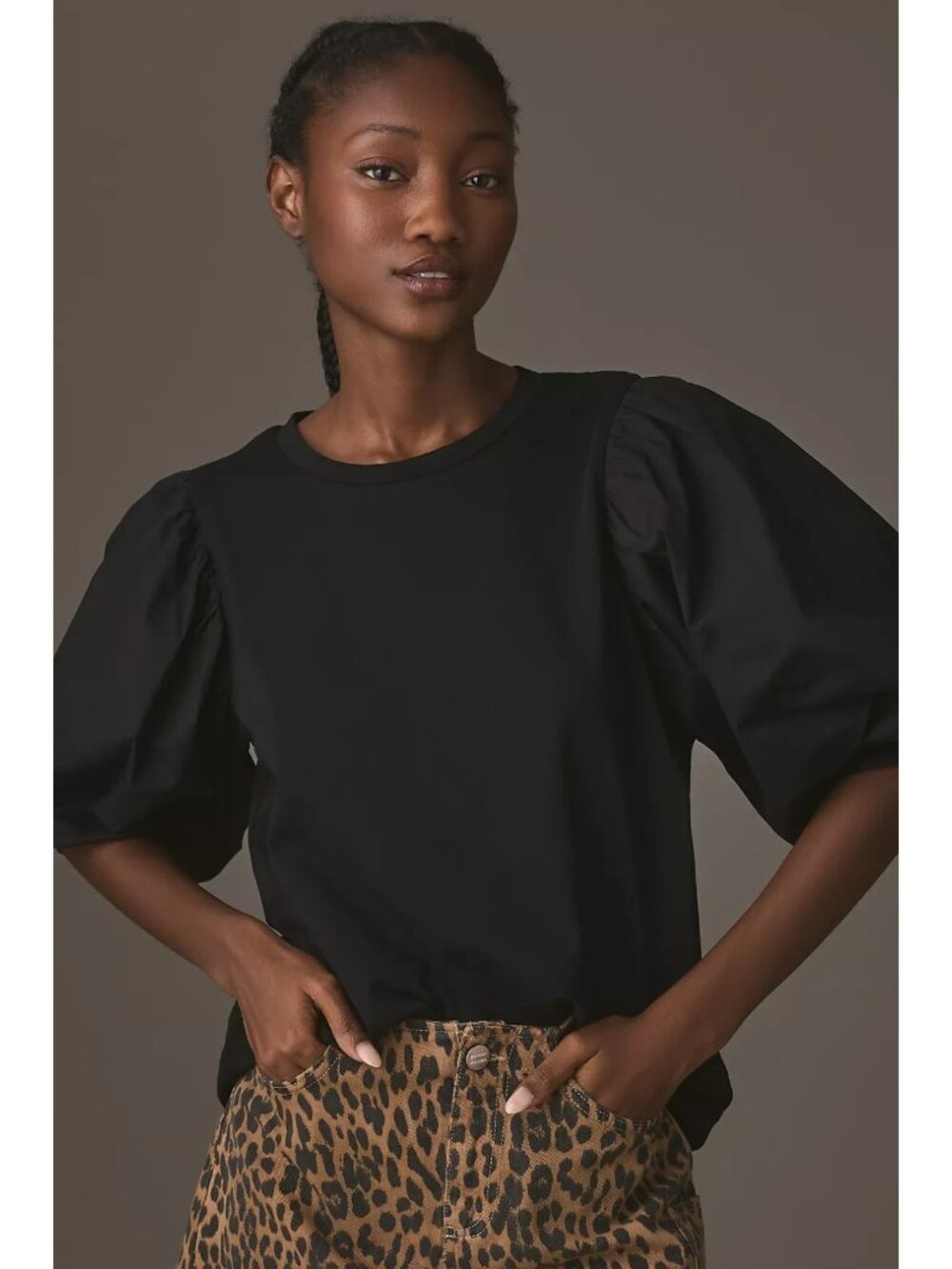 ENGLISH FACTORY Women's Small Black Poplin Puff Sleeve Blouse Top Boho Feminine